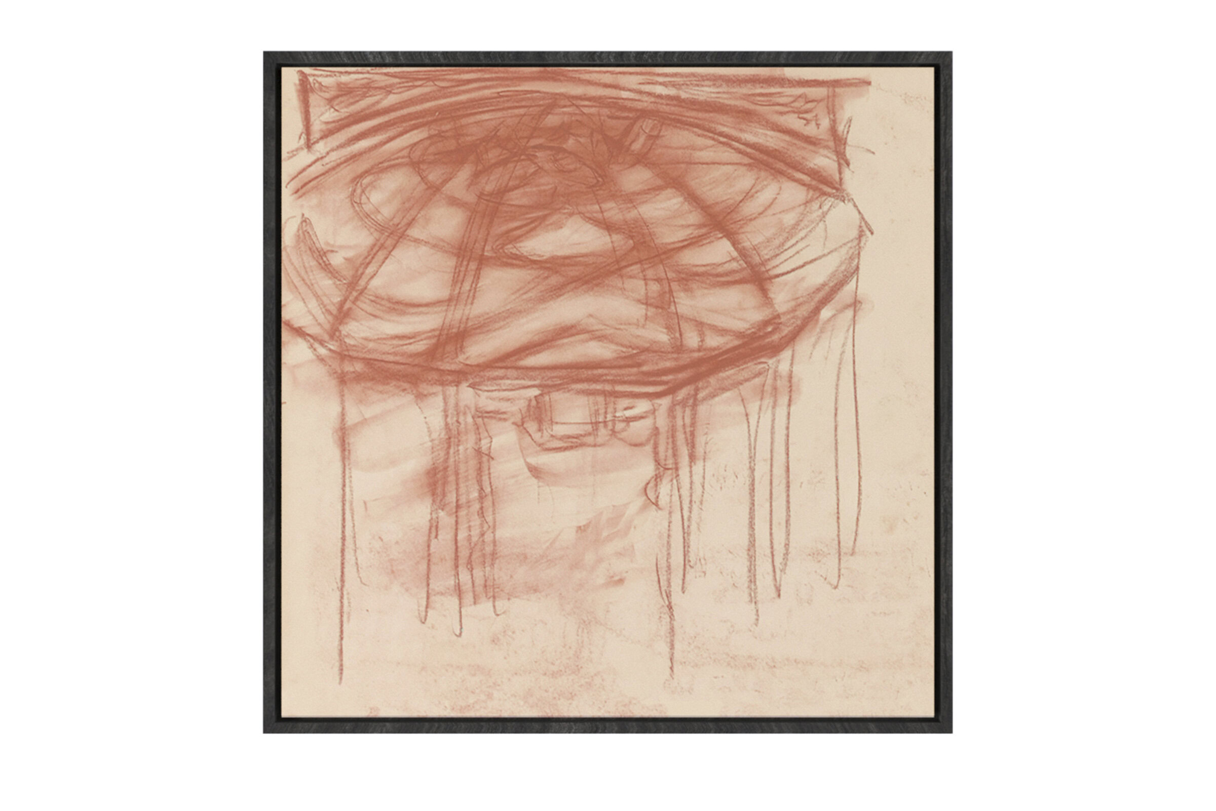 Abstract art piece featuring bold red strokes and geometric shapes, perfect for contemporary interior decor and art enthusiasts.